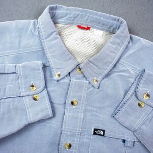 The North Face Mens Blue Button Up Shirt Casual Outdoor Utility Pocket Workwear